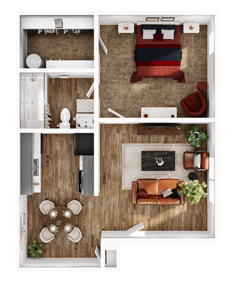 Floor plan for 1 bed, 1 bath, 506 sqft